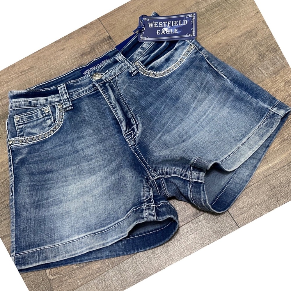 Westfield Eagle Womens Embellished Denim Shorts Blue Size 13 NWT STYLE & COMFORT - Picture 3 of 6